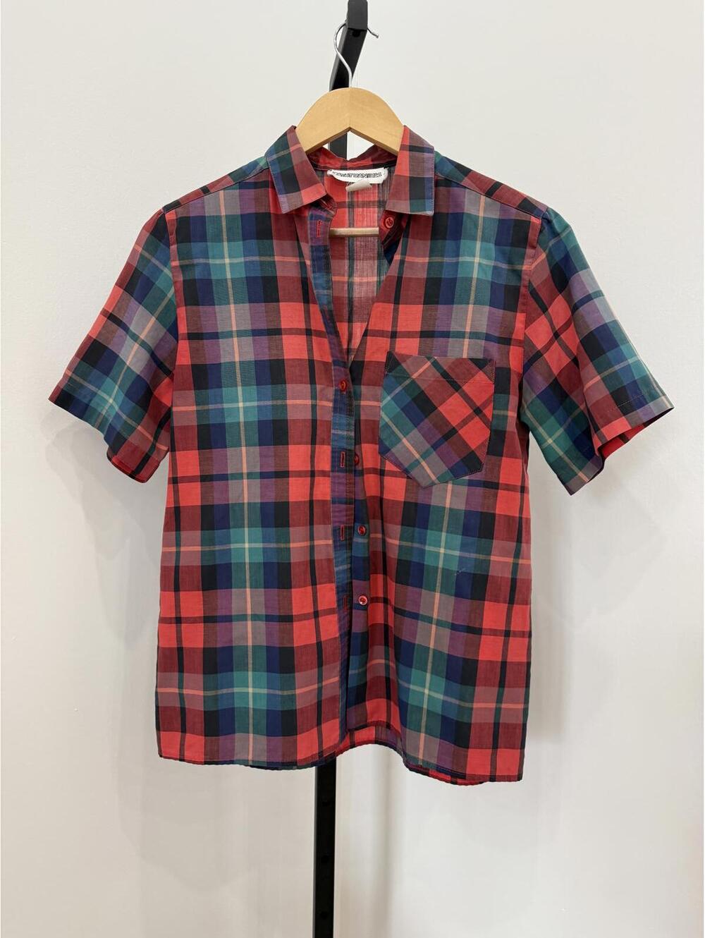 Vintage Cathy Daniels Short Sleeve Plaid Button-Up Shirt Medium Women's